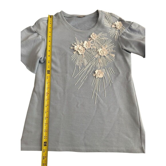 P.A.R.O.S.H.‎ Blue Beaded Embroidered Flower Blouse Size Small - Picture 6 of 8